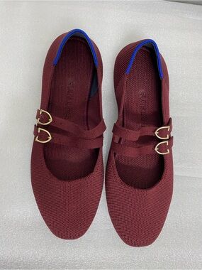 Rothy's The Double Buckle Mary Jane flats in the deep burgundy Cabernet color
